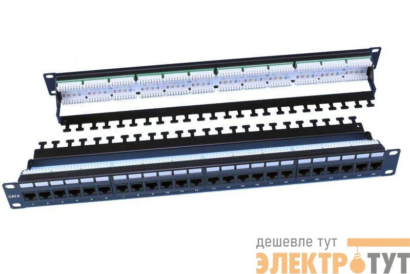 Патч-панель 19дюйм 1U RJ45 кат.6 24 порта Dual IDC ROHS PP3-19-24-8P8C-C6-110D черн. Hyperline 246107