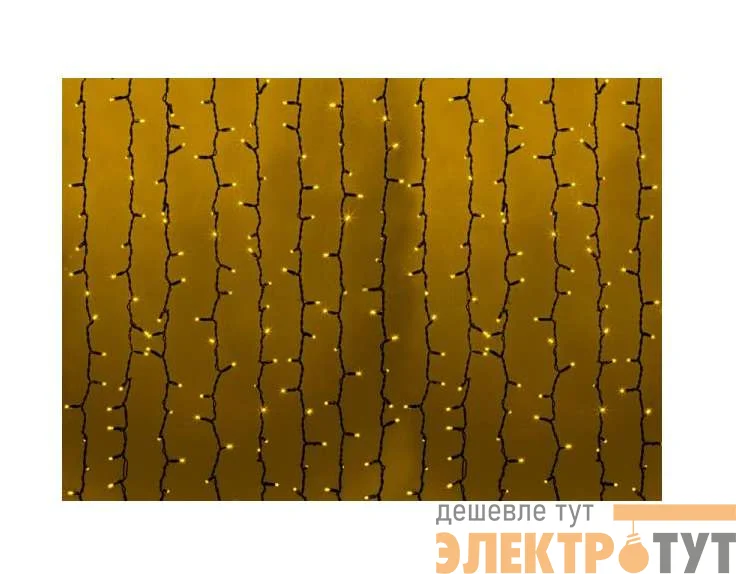 Гирлянда Дождь "ПЛЕЙ-ЛАЙТ" 2х1.5м 360LED 22Вт IP44 230В жел.; фиксинг черн. провод NEON-NIGHT 235-121