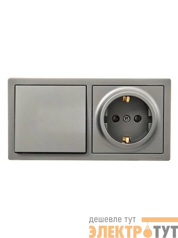 Блок ОП LETO (1-кл. выключатель + 1-м розетка с заземл.) горизонт. платина LEZARD 752-3500-170BAP