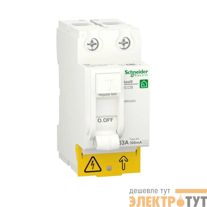 Выключатель дифференциального тока (УЗО) RESI9 63А 2P 300мА тип AC SchE R9R54263