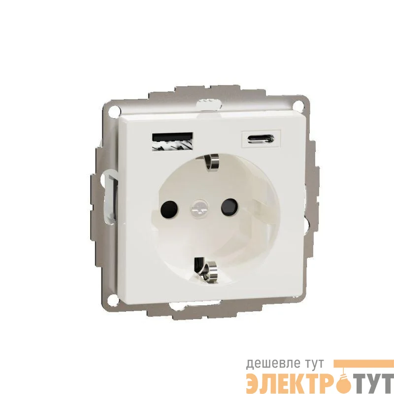 Розетка 1-м СП 3мод. Merten SM 16А IP20 со встроен. зарядным устройством USBА+C 3А полярн. бел. SchE MTN2367-0319