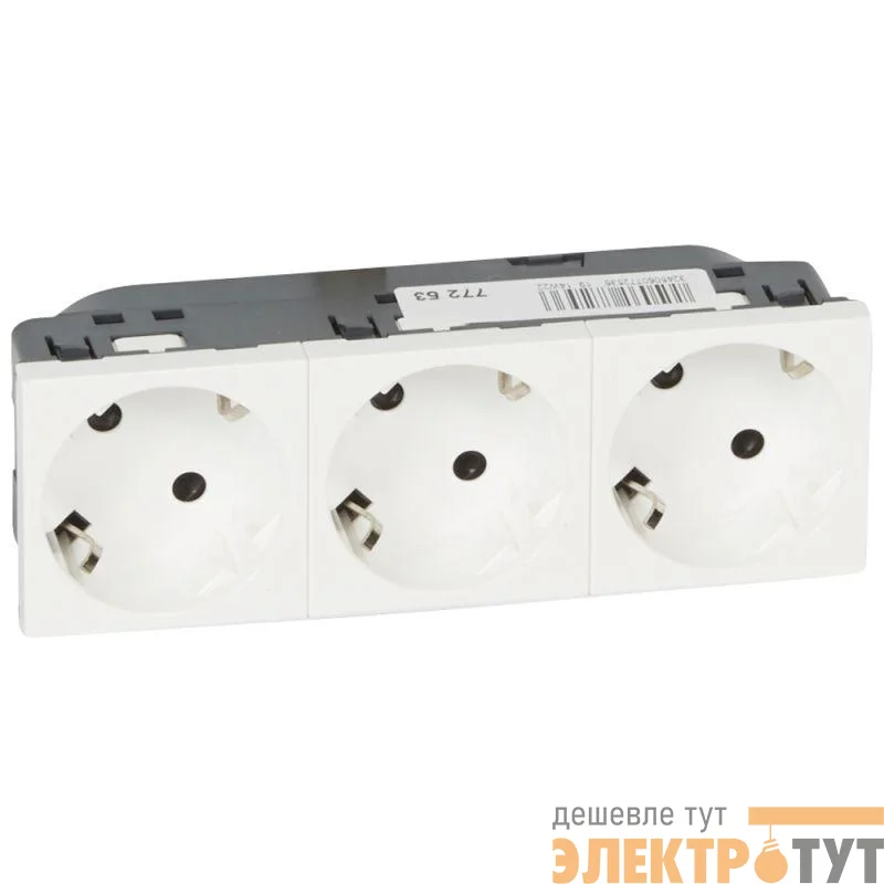 Розетка 3-м СП 6мод. Mosaic 16А IP40 45град. 3х2P+E с заземл. механизм бел. Leg 077253