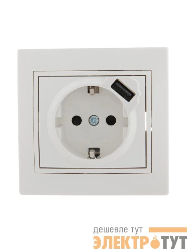 Розетка 1-м СП Mira 16А с заземл. + USB разъем бел. LEZARD 701-0202-181