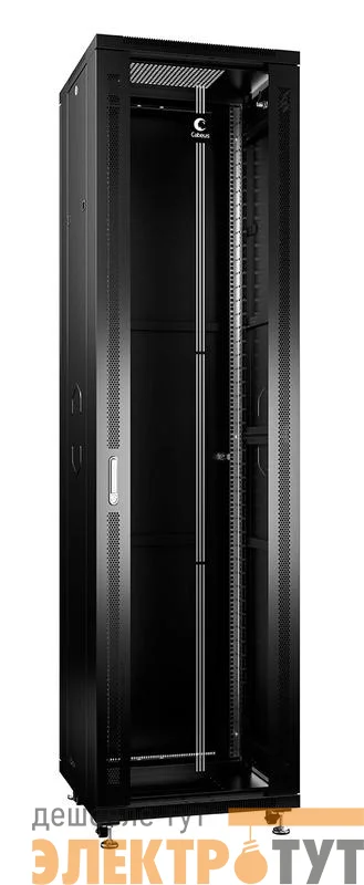 Шкаф монтажный телекоммуникационный напольный SH-05C-47U60/80-BK 19дюйм для распред. и серверн. оборудования 47U 600х800х2277мм передн. стеклян. и задн. сплошн. метал. двери ручка с замком черн. (RAL 9004) Cabeus 8578c