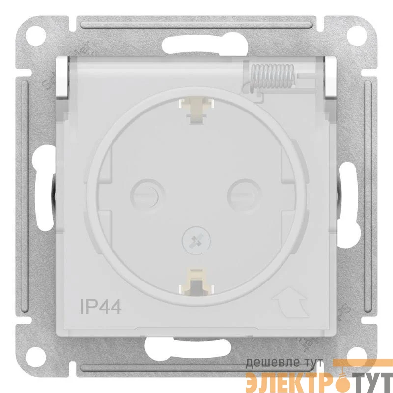 Розетка 1-м СП AtlasDesign Aqua 16А IP44 с заземл. защ. шторки с крышкой механизм бел. SE ATN440146