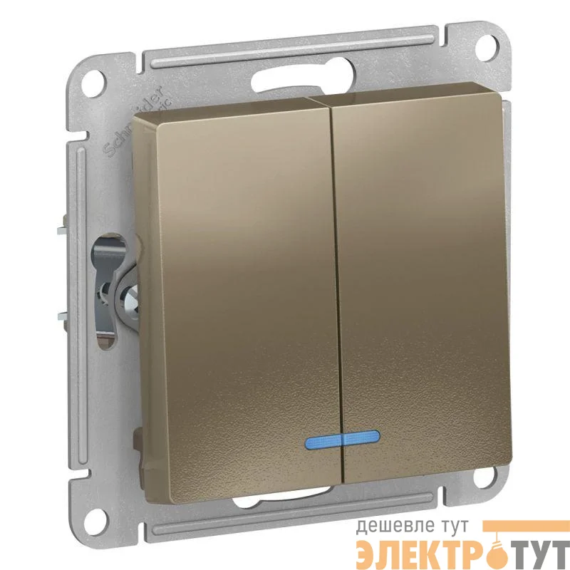 Выключатель 2-кл. СП AtlasDesign 10А IP20 (сх. 5а) 10AX с подсветкой механизм шампань SE ATN000553