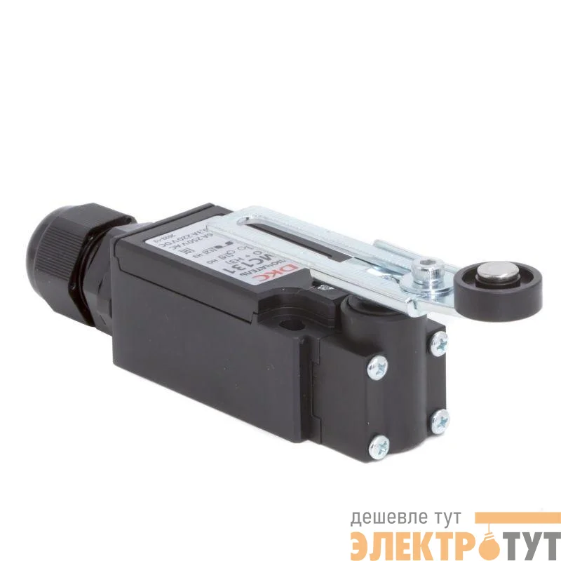 Выключатель концевой с двумя контактами нормально открытый + нормально закрытый (NO+NC). С поворотным регулируемым рычажным роликом DKC R5MC131