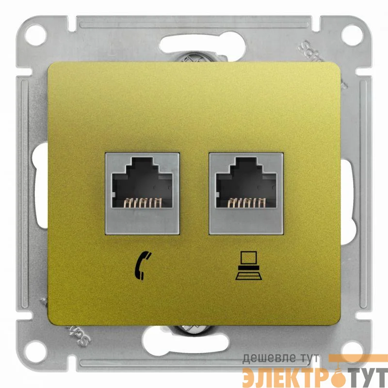 Механизм розетки 2-м Glossa RJ11+RJ45 кат.5е фисташк. SchE GSL001085