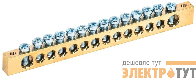 Шина PEN "земля-ноль" 8х12мм 14/2 (14групп/крепеж по краям) IEK YNN21-14-100