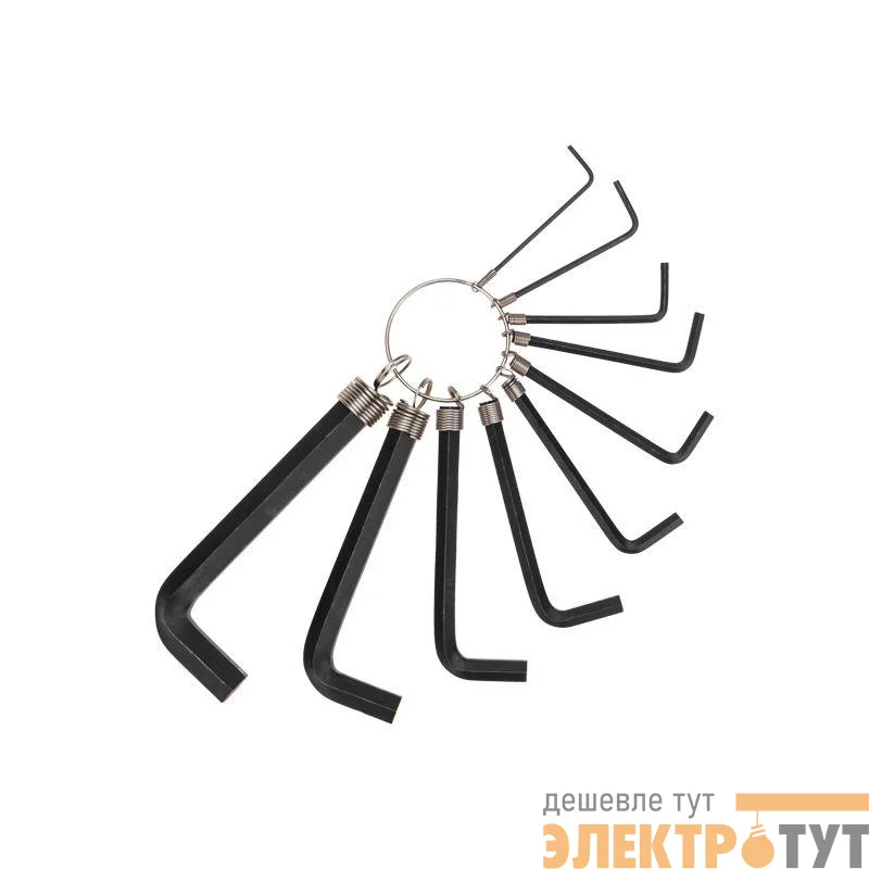 Набор ключей имбусовых HEX 1.5-10мм CrV 10шт оксидированные на кольце Kranz KR-12-5201