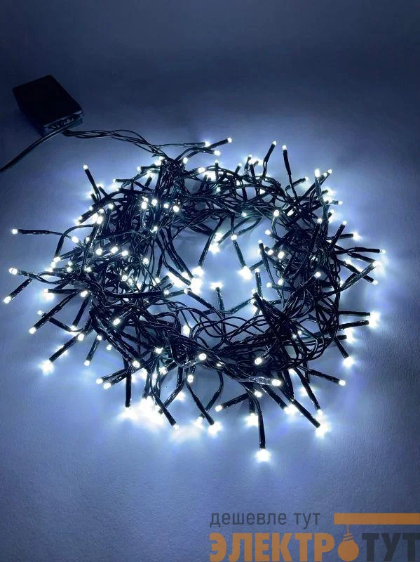 Гирлянда светодиодная "Нить Мишура" 2м 200LED 220В IP20 зел. провод хол. свет ЭРА Б0047969