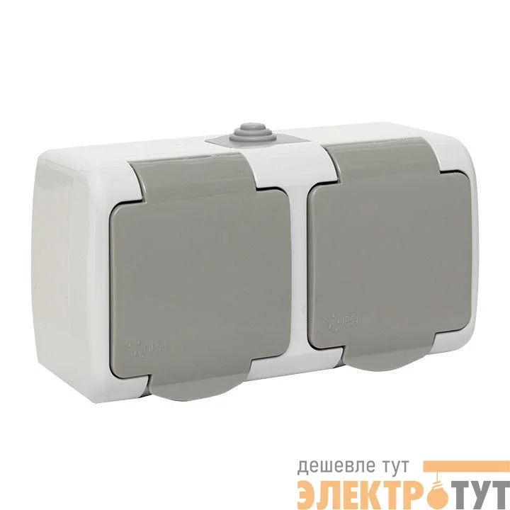 Розетка 2-м ОП Мурманск 16А IP54 с заземл. защ. шторки с крышкой сер. EKF EFR16-129-30-54