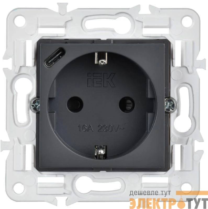 Розетка SKANDY 18Вт 16А с заземл. защ. шторки с USB C SK-R17T титан IEK SK-R14-16-U14-018-K48