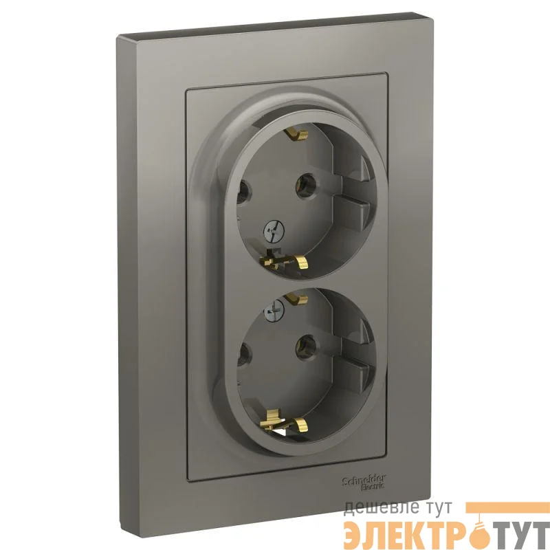 Розетка 2-м СП AtlasDesign 16А IP20 с заземл. в сборе сталь SE ATN000924