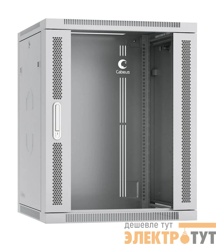 Шкаф телекоммуникационный настенный разобранный SH-05F-15U60/60-R 19дюйм 15U 600х600х769мм дверь стекло сер. (RAL 7035) Cabeus 10738c