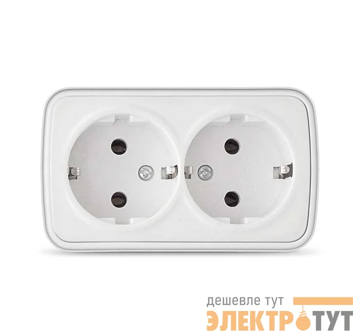 Розетка 2-м ОП Электра 16А IP20 с заземл. бел. Союз 0020