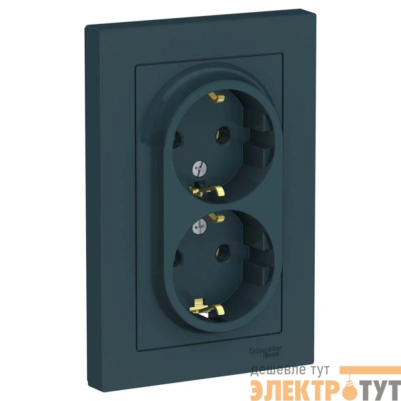 Розетка 2-м СП AtlasDesign 16А IP20 с заземл. в сборе изумруд SE ATN000824