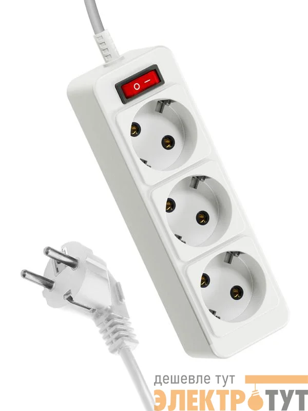 Удлинитель 3х3м с заземл. 10А IP20 ПВС 3х0.75 с выкл. КОСМОС YKsm3m-3g-Z-V(10A)P