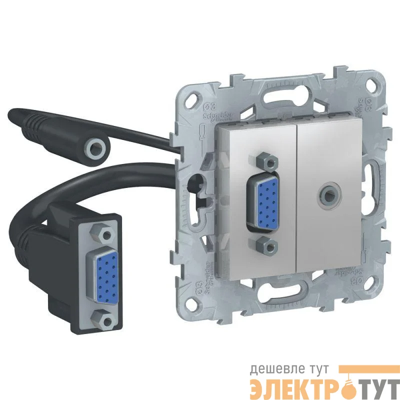 Механизм розетки UNICA NEW HD15 + Minijack алюм. SchE NU593230