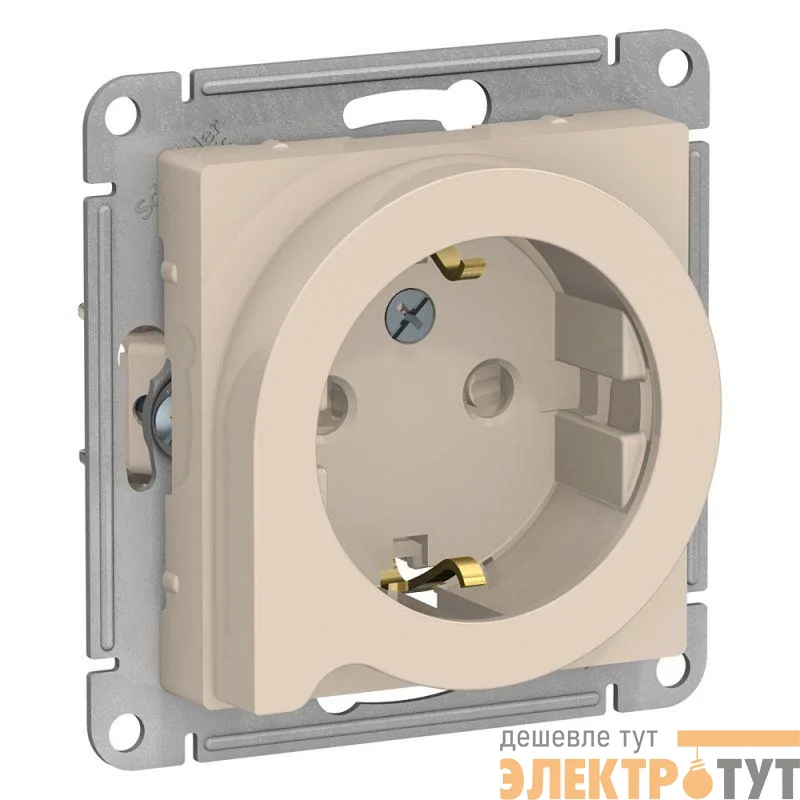 Розетка 1-м СП AtlasDesign 16А IP20 с заземл. защ. шторки с выталк. вилки механизм беж. SE ATN000247