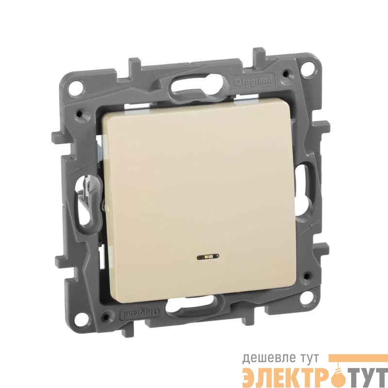 Механизм переключателя 1-кл. СП Etika Plus 10АX с подсветкой безвинт. зажимы сл. кость. Leg 672315