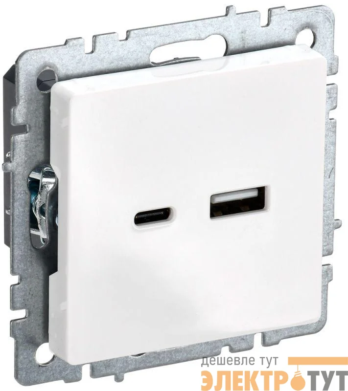 Розетка BRITE USB A+C 18Вт РЮ11-1-БрБ механизм бел. IEK BR-U22-018-K01