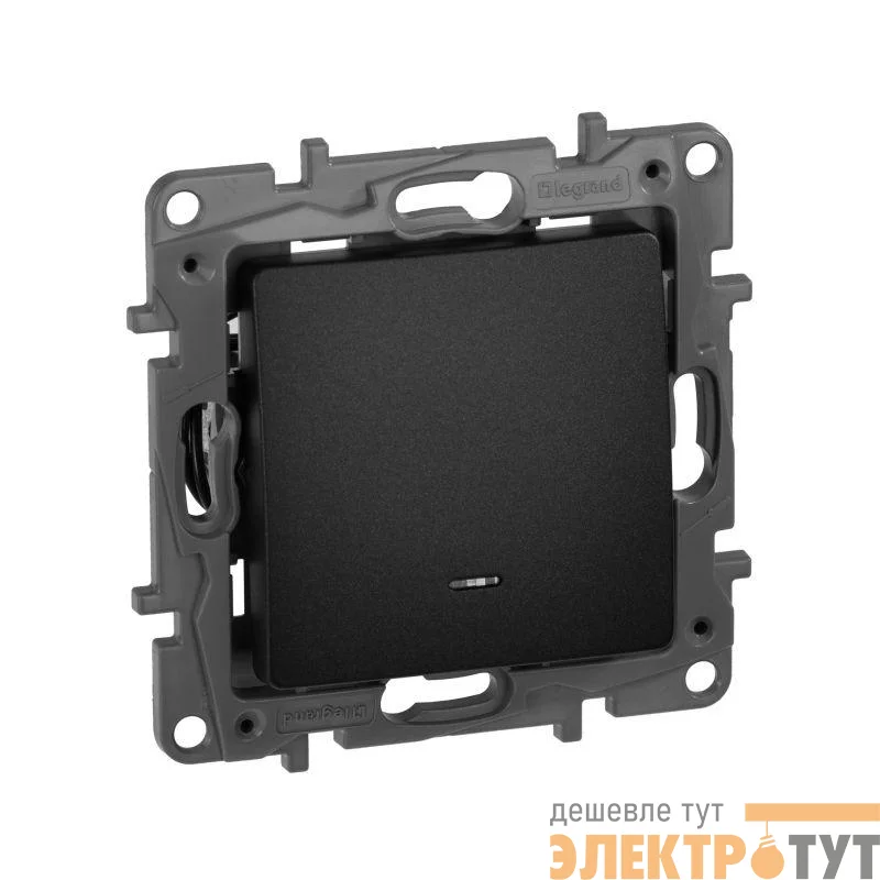 Механизм переключателя 1-кл. СП Etika Plus 10АX с подсветкой безвинт. зажимы антрацит Leg 672615