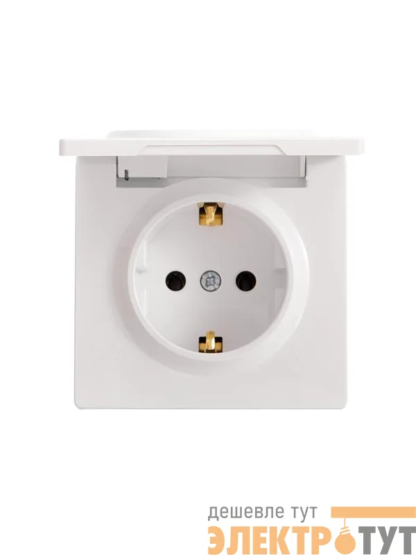 Розетка 1-м ОП LETO с заземл. с крышкой LETO ПБТ бел. LEZARD 752-0200-123B