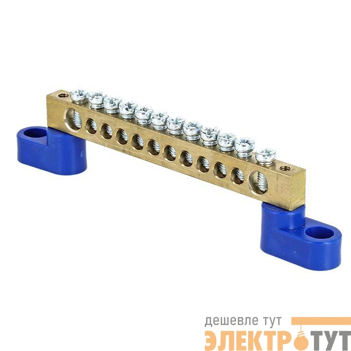 Шина нулевая N 6х9 12 отвер. латунь 2 син. угловых изолятора розн. стикер PROxima EKF sn0-63-12-2-r