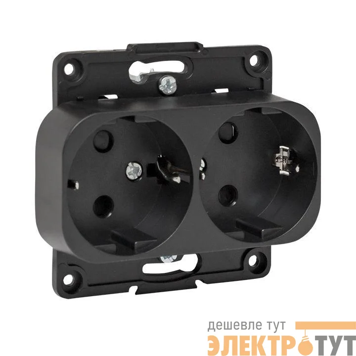 Розетка 2-м СП Стокгольм 16А с заземл. защ. шторки механизм черн. PROxima EKF EYR16-128-20
