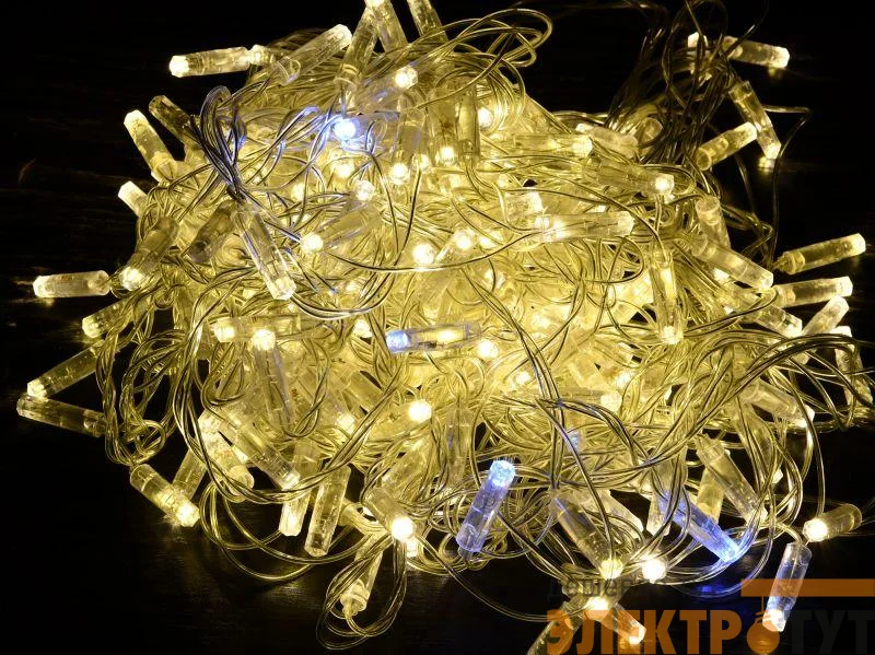 Гирлянда "Нить" 10м 100LED тепл. бел. IP44 провод прозр. 230В мерцание транзит IEK LGDU121-1-100-10-T-S-44