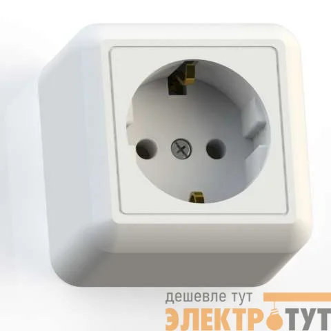 Розетка 1-м ОП Оптима РА16-376 16А IP20 с заземл. с монтаж. пластиной бел. Кунцево 8007