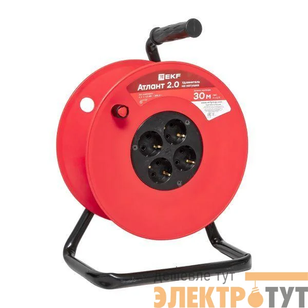 Удлинитель на катушке 4х30м без заземл. 6А IP20 Атлант 2.0 1.3кВт ПВС 2х0.75 PROxima EKF UKA02-06-275-4-30