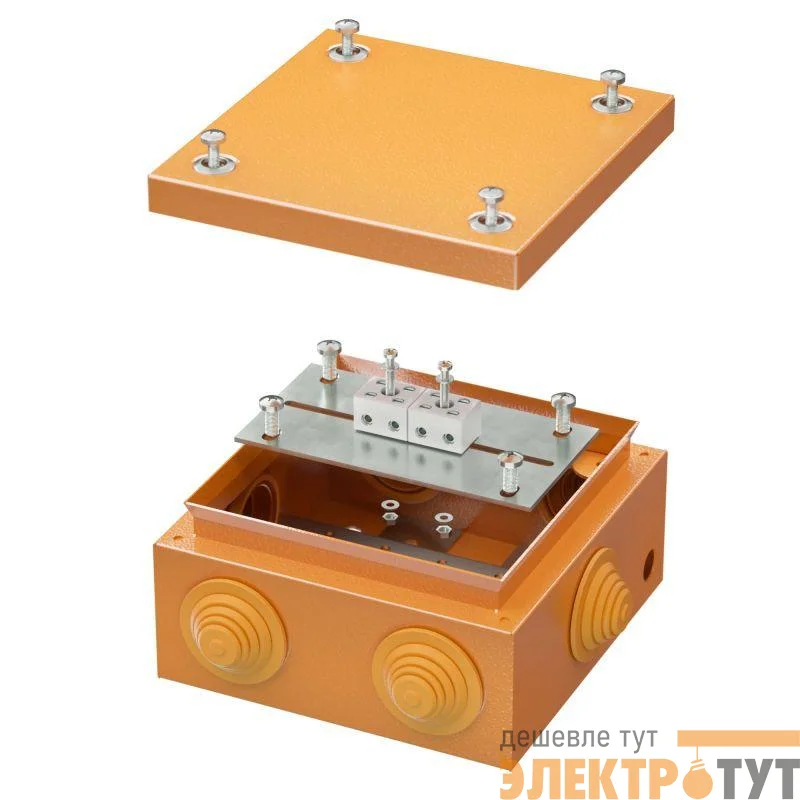 Коробка ответвительная FS 150х150х80мм 4р 450В 6А 4кв.мм с каб. вводами и клеммн. IP55 сталь. DKC FSB31404