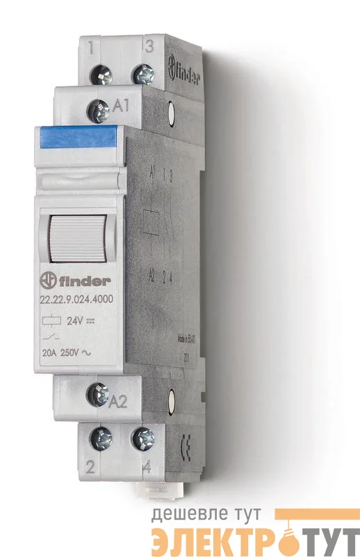 Контактор модульный 2NO 20А AgSnO2 24В AC 17.5мм IP20 FINDER 222280244000