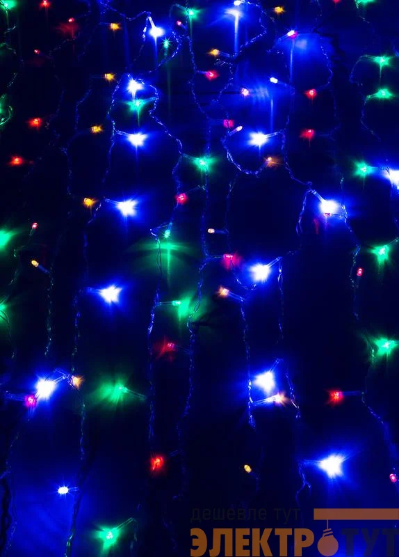 Гирлянда светодиодная "Бахрома" 2х0.7м 100LED схема нитей 4/8/6/7 мультиколор IP20 возможность соединения до 3шт 220В КОСМОС KOC_CUR-V22