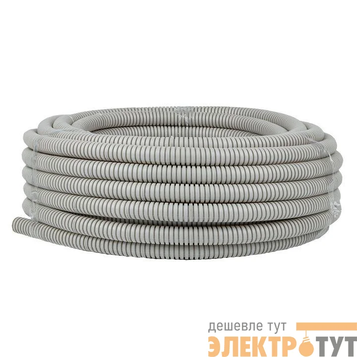 Труба гофрированная ПВХ d20мм с протяжкой сер. (уп.25м) Plast PROxima EKF tg-z-20-25n