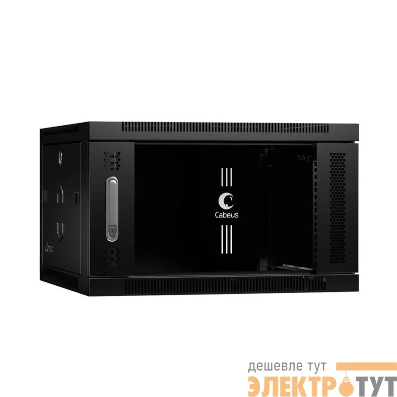 Шкаф телекоммуникационный настенный SH-05F-6U60/60-BK 19дюйм 6U 600х600х368мм дверь стекло черн. (RAL 9004) Cabeus 8587c