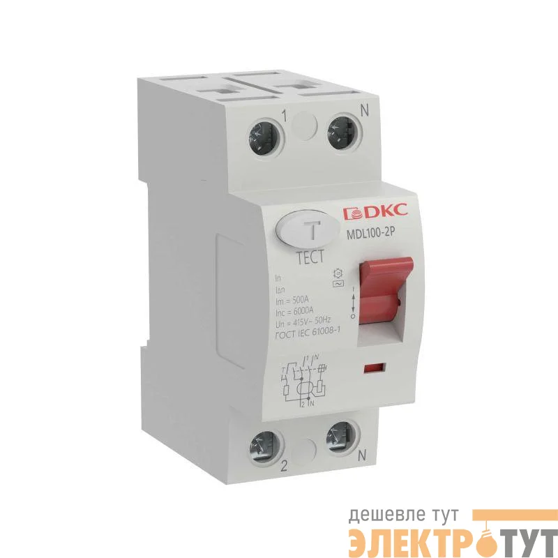 Выключатель дифференциального тока (УЗО) 2п (1P+N) 63А 30мА тип AC MDL100 YON MDL100-2P2-63-AC