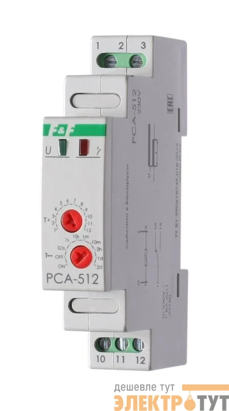Реле времени PCA-512 (задержка выкл. 230В 8А 1перекл. IP20 монтаж на DIN-рейке) F&F EA02.001.001