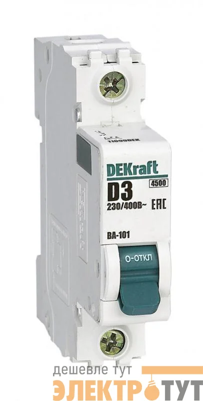 Выключатель автоматический модульный 1п D 3А 4.5кА ВА-101 DEKraft 11099DEK