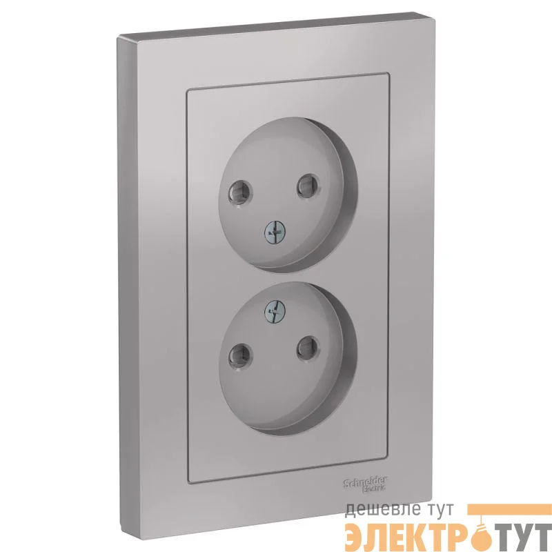 Розетка 2-м СП AtlasDesign 16А IP20 без заземл. защ. шторки в сборе алюм. SchE ATN000322