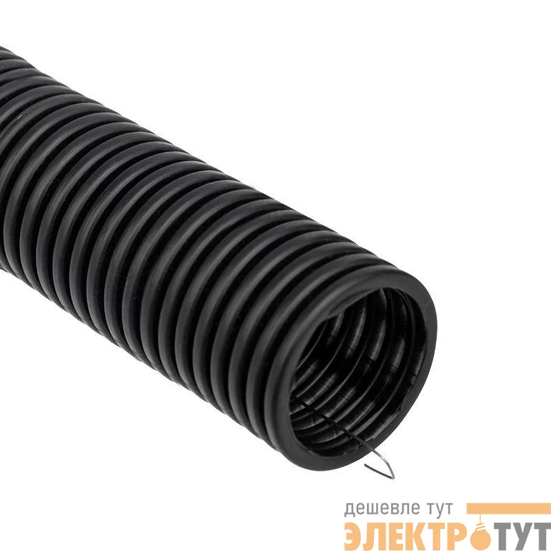 Труба гофрированная ПНД d32мм с протяжкой черн. (уп.25м) Rexant 28-0032-3