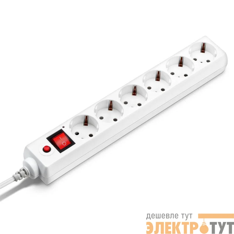 Удлинитель с сетевым фильтром 6х3м с заземл. 10А IP20 600SH-3-W 2.2кВт CCA бел. BURO 992266