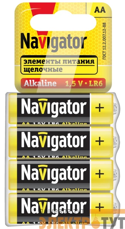 Элемент питания 95 457 NBT-02 AA LR6 4SHBP (уп.4шт) NAVIGATOR 95457