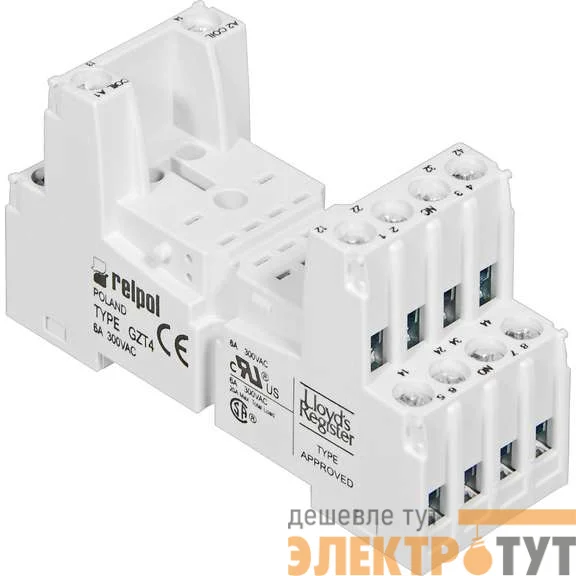 Цоколь GZT4 к реле R4 R4N Т-R4 на рейку DIN35 Relpol A8130-856050