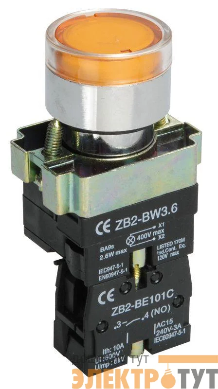 Кнопка LAY5-BW3561 1НО с подсветкой желт. KARAT IEK BBT50-BW-K05
