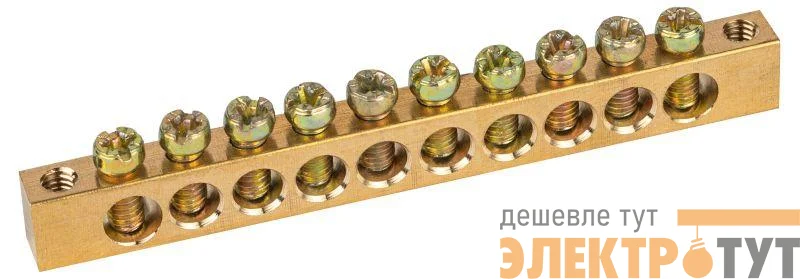 Шина NO-122-04 PEN "земля-ноль" 6х9мм 10/2 с креплениями по краям латунь ЭРА Б0047218
