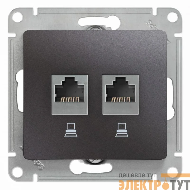 Механизм розетки комп. 2-м Glossa RJ45+RJ45 кат.5е графит SchE GSL001385KK