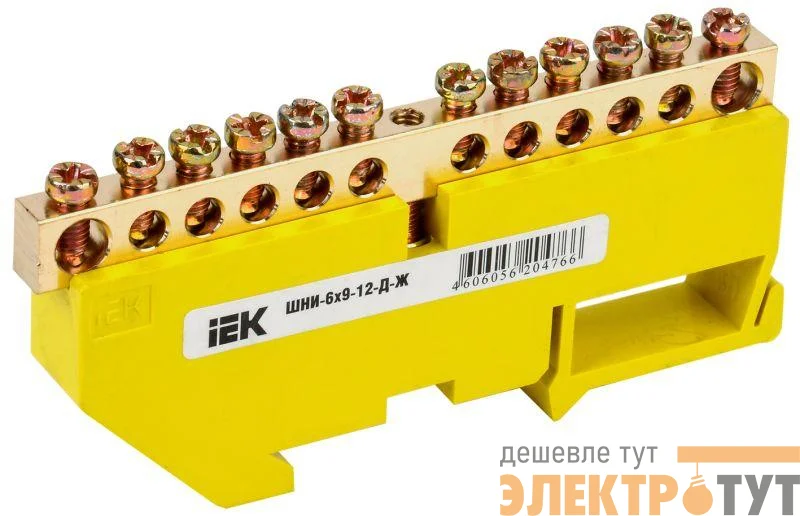 Шина PE "земля" на DIN-изоляторе ШНИ-6х9-12-Д-Ж IEK YNN10-69-12D-K05